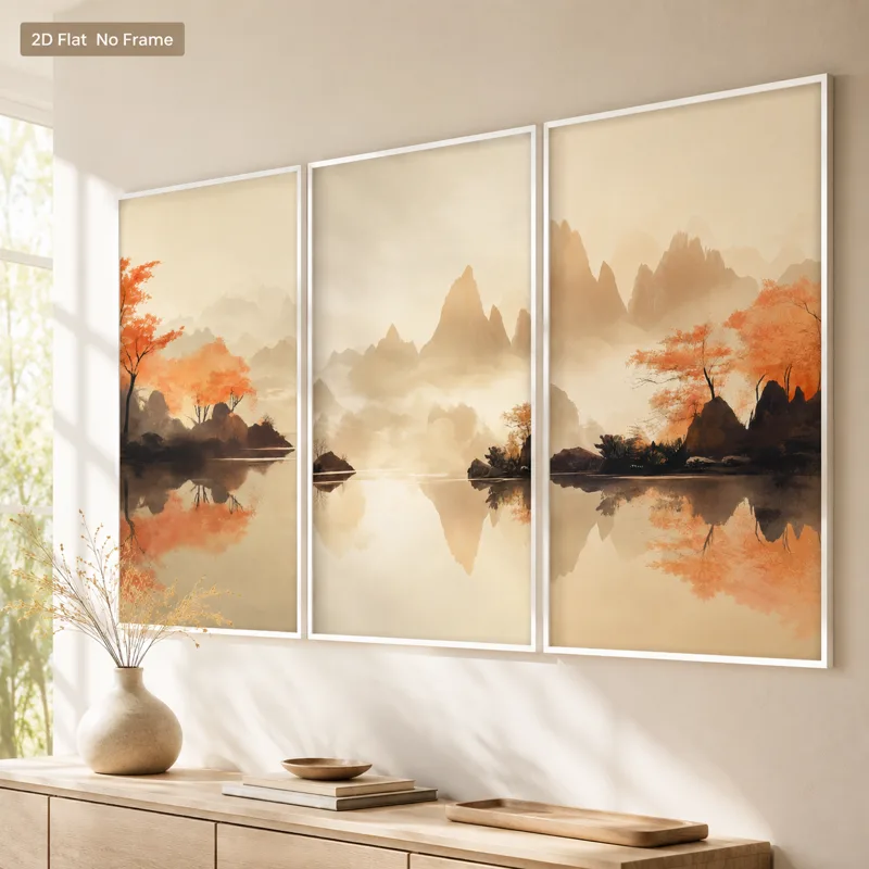 3ピース レッドメープル 鄂湖雲霧峰ポスター 和風秋の風景  - Japanese Lifestyle Japanese のレビューと価格