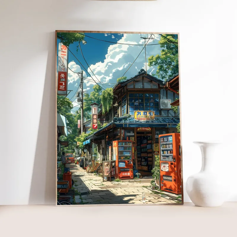 マンガ風日本の街並み風景キャンバスプリント、夜の小屋のウォー - Japanese Living Lifestyle のレビューと価格