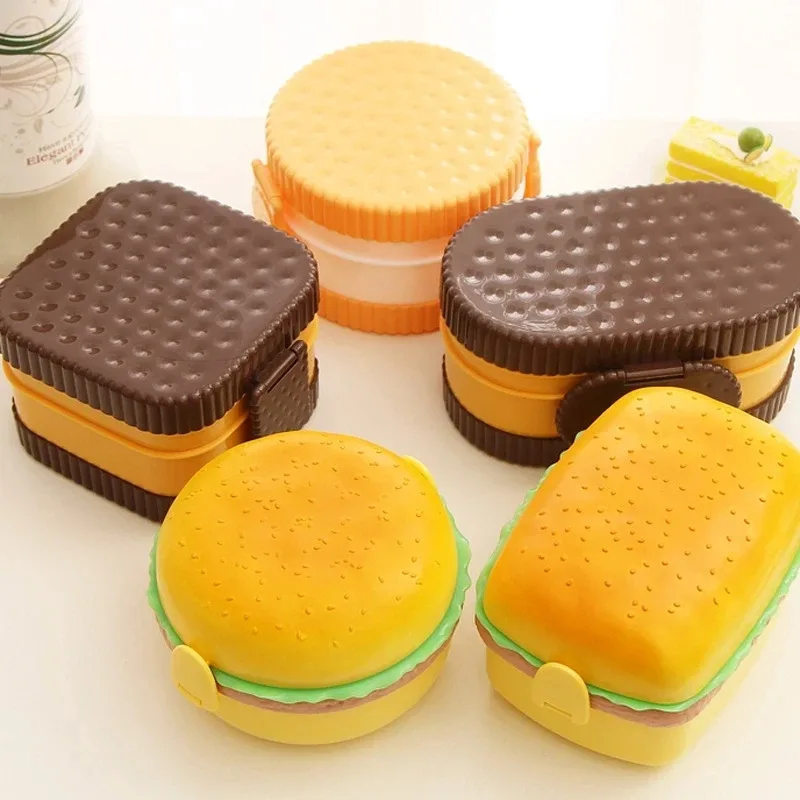 ハンバーガー弁当箱 2 層かわいいハンバーガー弁当弁当箱電子 - Bento Box Two Tier のレビューと価格