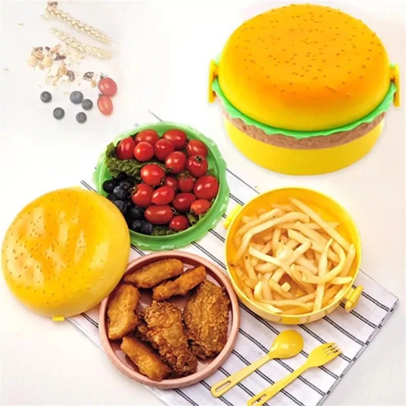 ハンバーガー弁当箱 2 層かわいいハンバーガー弁当弁当箱電子 - Bento Box Two Tier のレビューと価格