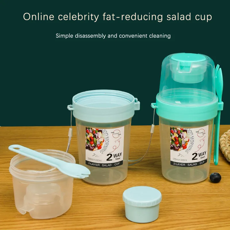 朝食用フルーツオートヨーグルトサラダカップ、蓋とスプーン付き - Bento Box Two Tier のレビューと価格