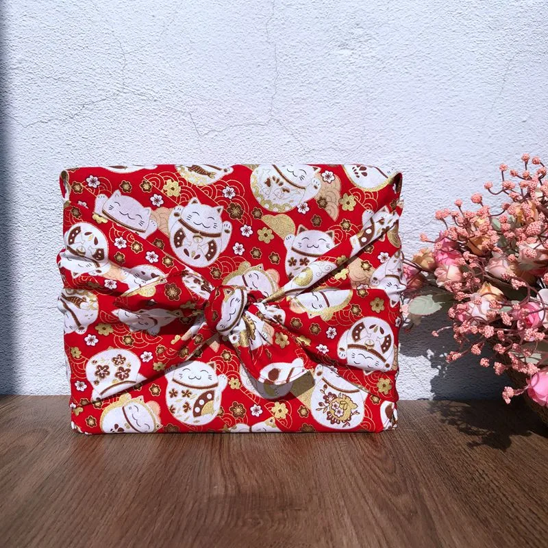 Furoshiki伝統的な日本ラップ布綿赤ラッキー猫クリスマ - Furoshiki Wrap Cloth のレビューと価格