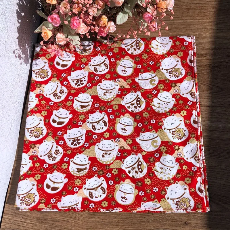 Furoshiki伝統的な日本ラップ布綿赤ラッキー猫クリスマ - Furoshiki Wrap Cloth のレビューと価格