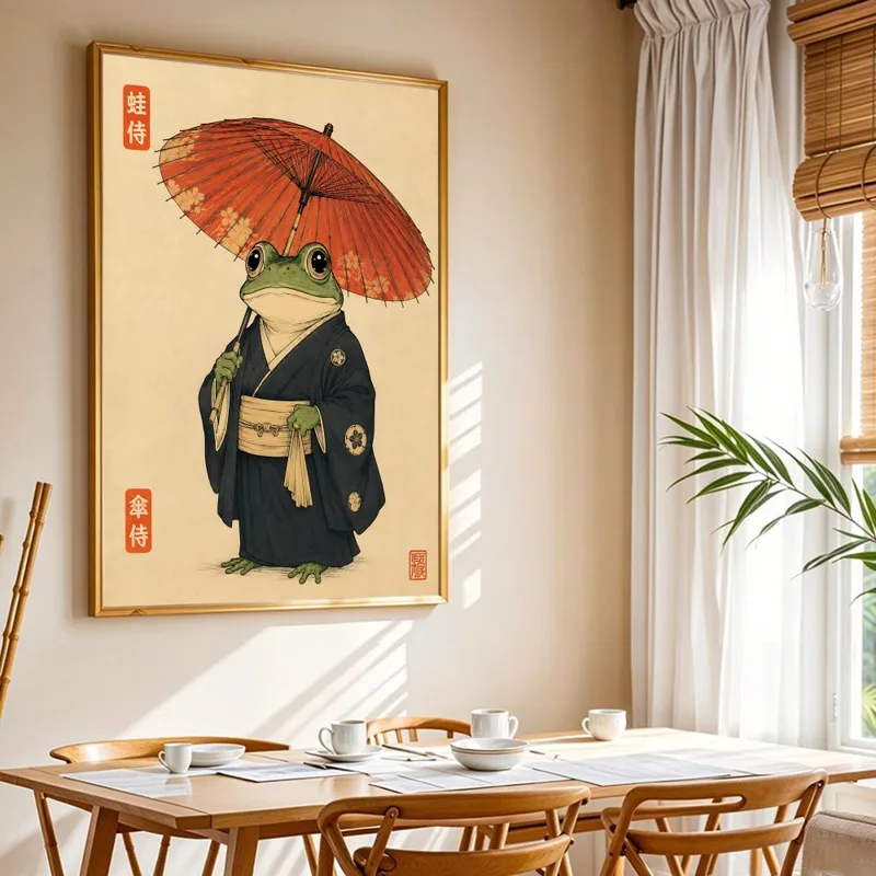 文化的な日本のカエルの生活スタイル絵画書道キャンバスポスター - Japanese Living Lifestyle のレビューと価格