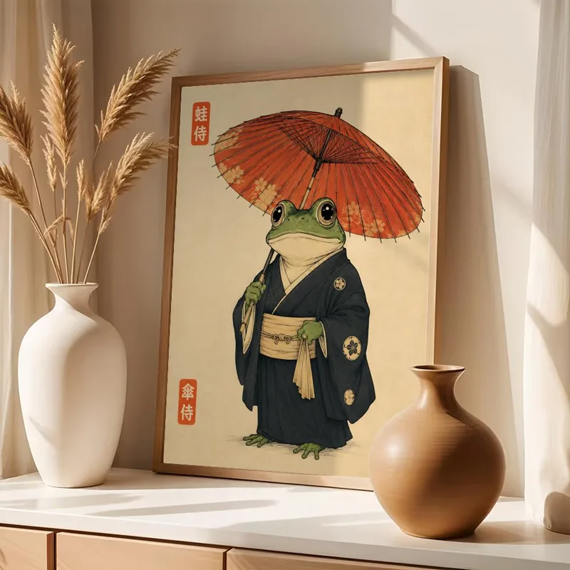 文化的な日本のカエルの生活スタイル絵画書道キャンバスポスター - Japanese Living Lifestyle のレビューと価格