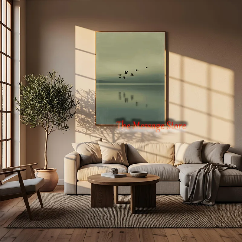 日本の風景ミニマリスト月湖雲海景禅侘び寂びセージグリーンポス - Japanese Zen Lifestyle のレビューと価格