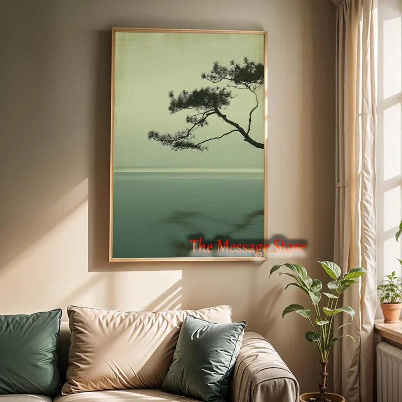日本の風景ミニマリスト月湖雲海景禅侘び寂びセージグリーンポス - Japanese Zen Lifestyle のレビューと価格