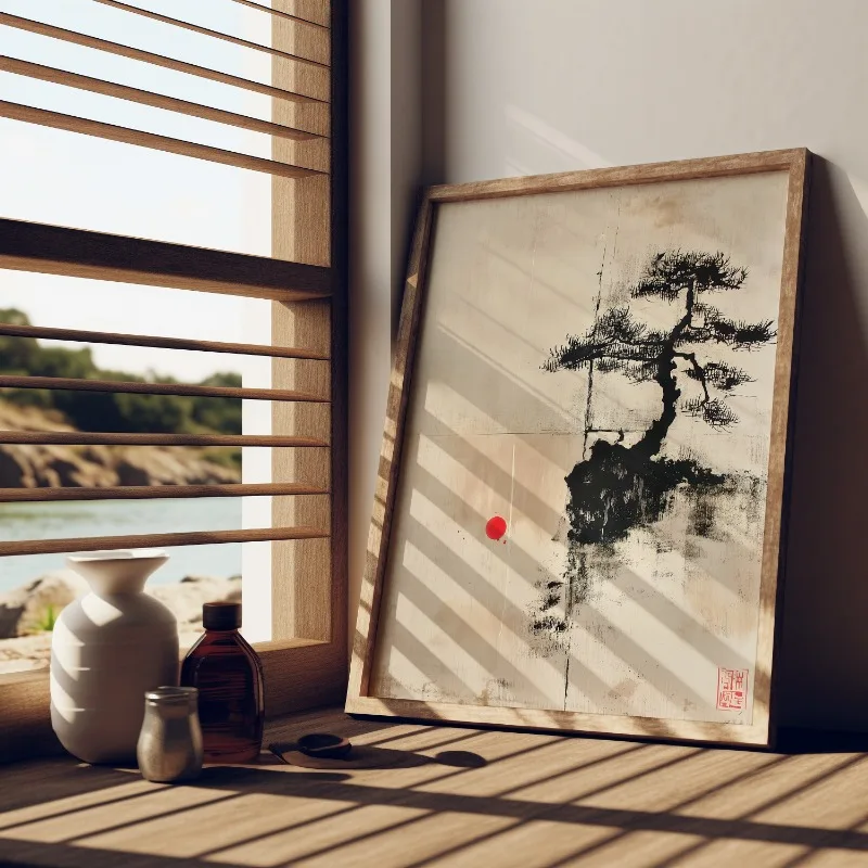 水墨スタイル禅盆栽侘び寂び風景アートポスターキャンバス絵画壁 - Japanese Zen Lifestyle のレビューと価格