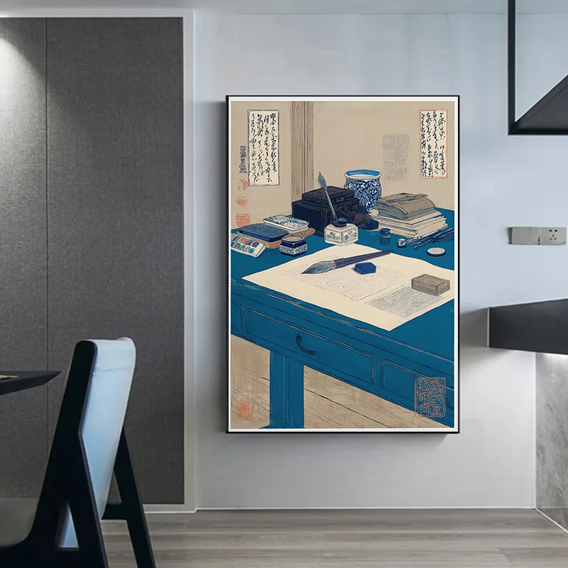 和風静物画ポスター ブルーシリーズ 水墨画 キャンバス絵画  - Japanese Zen Lifestyle のレビューと価格
