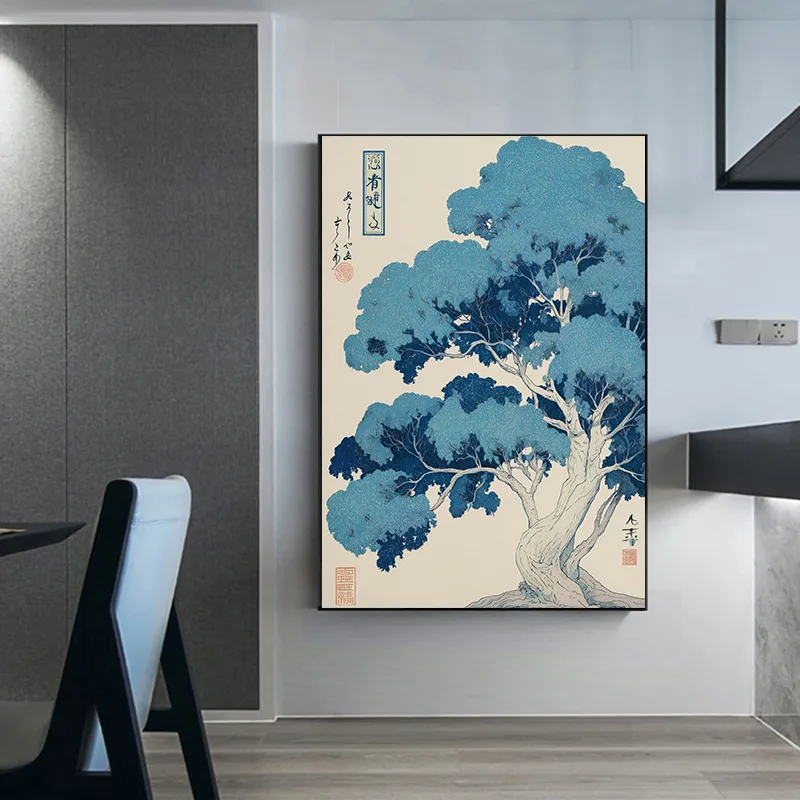 和風静物画ポスター ブルーシリーズ 水墨画 キャンバス絵画  - Japanese Zen Lifestyle のレビューと価格