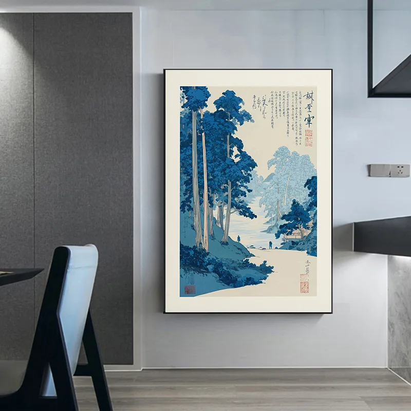 和風静物画ポスター ブルーシリーズ 水墨画 キャンバス絵画  - Japanese Zen Lifestyle のレビューと価格