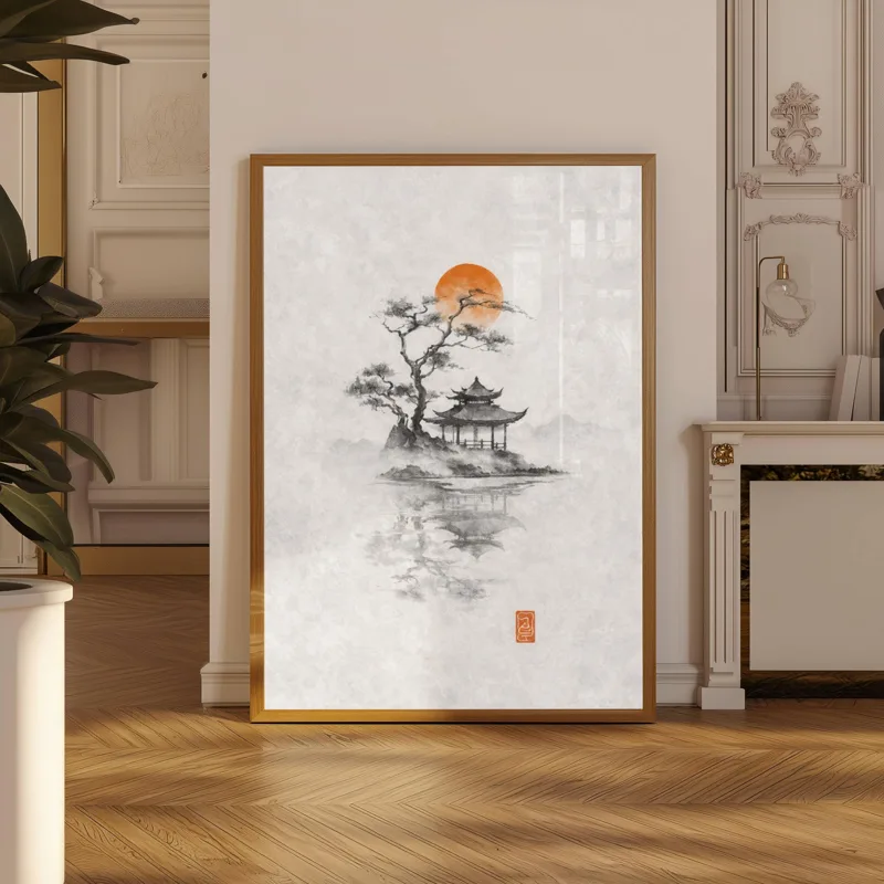 水墨山水ポスター、墨絵塔壁アート、ミニマル禅水彩プリント、霧 - Japanese Zen Lifestyle のレビューと価格